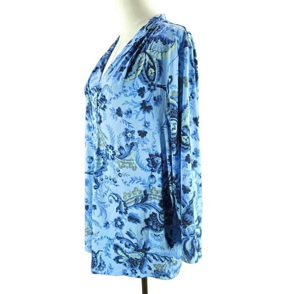JM Collection Floral Paisley V-Neck Flowy Top Womens 3X Blue Coastal Tunic Boho - Picture 5 of 8